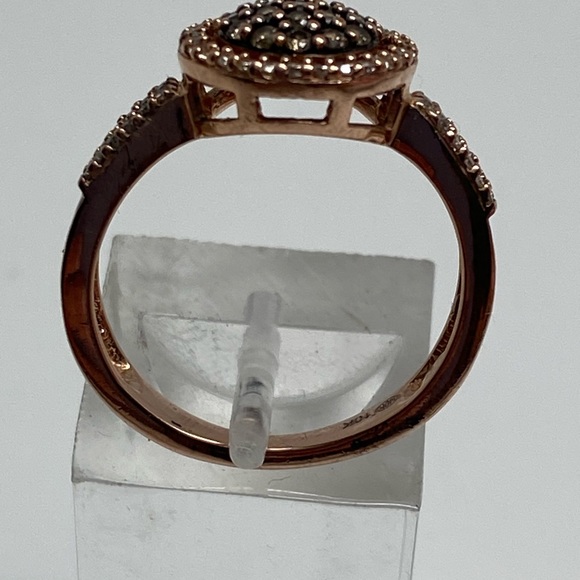 10K Rose Gold Champagne and White Diamond Cluster Pave Halo Ring 0.50ct Size 7 - Picture 7 of 14